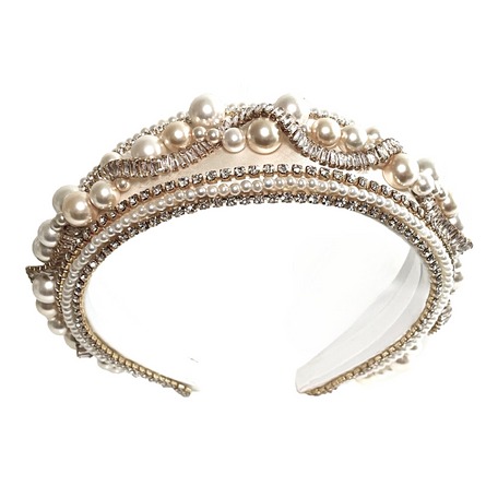 Devoted ivory pearl beaded headband with crystals