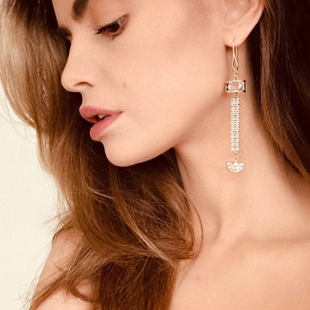 Elegant long gold and crystal Candice wedding earrings