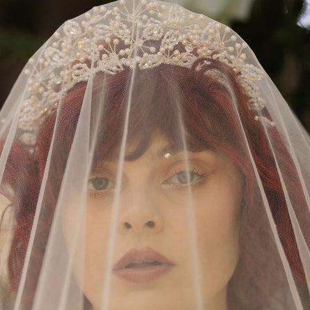 Meadowsweet modern bridal headpiece with pearls