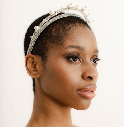 Cherished silver and baguette crystal petite headdress