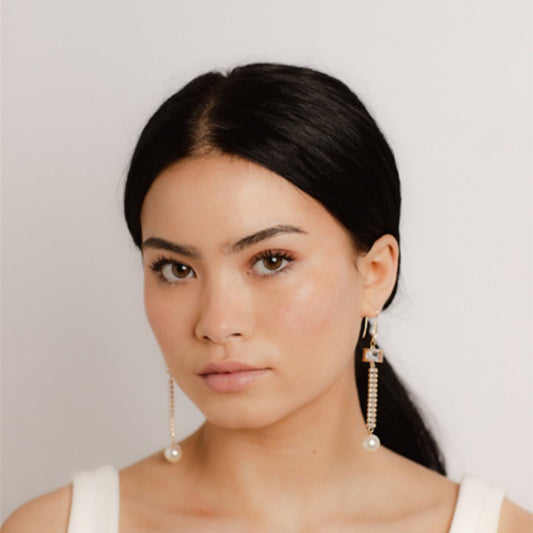 Elegance drop Crystal and Pearl wedding earrings