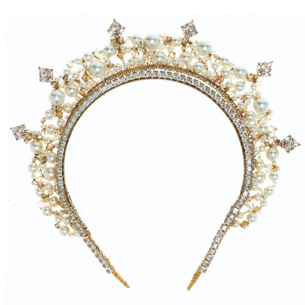 Gold crystal and Pearl bridal headdress