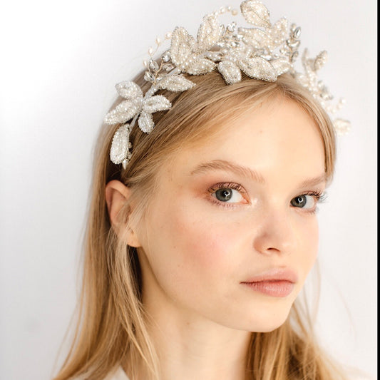 Honesty botanical crystal and Pearl leaf crown