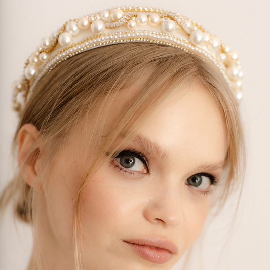 Devoted gold and ivory pearl headband