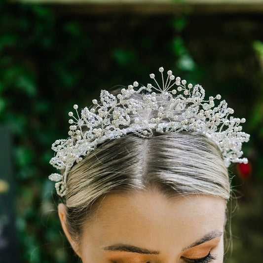 Meadowsweet bridal headpiece with pearls