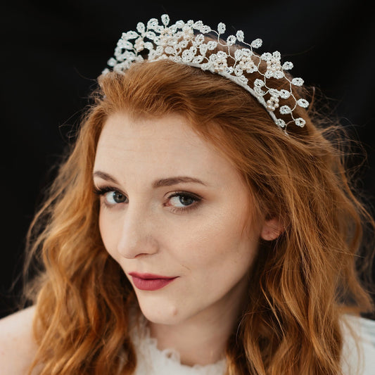 Rosalea romantic ethereal botanical headpiece with Pearl flowers